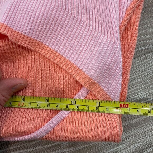 Medium Peach Pink Ribbed Knit Open Belly Dress Slim Fit Midi Summer Dress - Picture 9 of 9